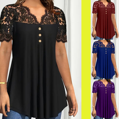 🔥【S-2XL】💖🎁Nueva blusa de encaje con cuello en V y mangas cortas para primavera/verano 2026