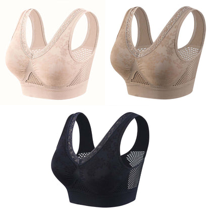 🔥👙【35-120 kg】【3dílné balení】✨Tenká damská podprsenka bez kostic, vysoce elastické ramínka, velká síťovina pro prodyšnost