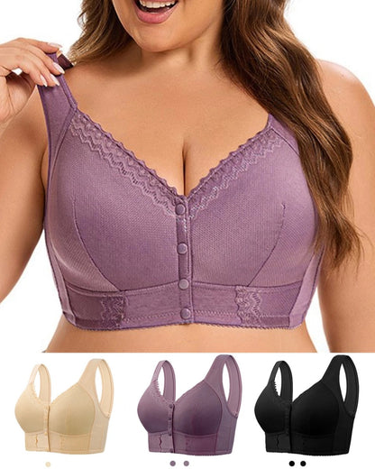 (3 ks)💕🎁【40kg-160kg】Extra velká podprsenka z měkké prodyšné bavlny, zapínání na knoflíky vpředu