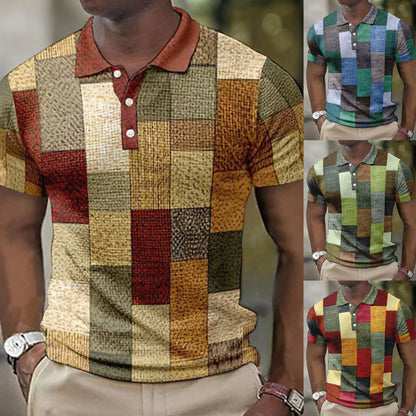 👕【S-5XL】Nové pánské kostkované pruhované polo tričko z bavlny a lnu