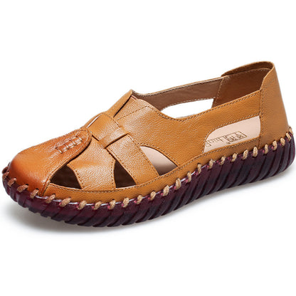 Sandalias planas de piel suave para mujer